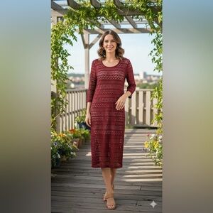 Cato JM Sportswear Burgundy Lace Over Dress/Cover Up size  Medium side split